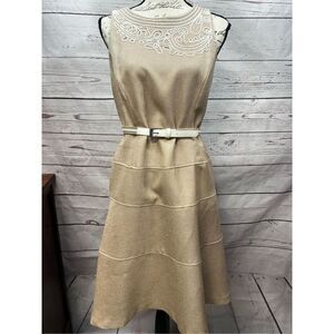 Anne Klein size‎ 8 lined tan dress with belt - 2601